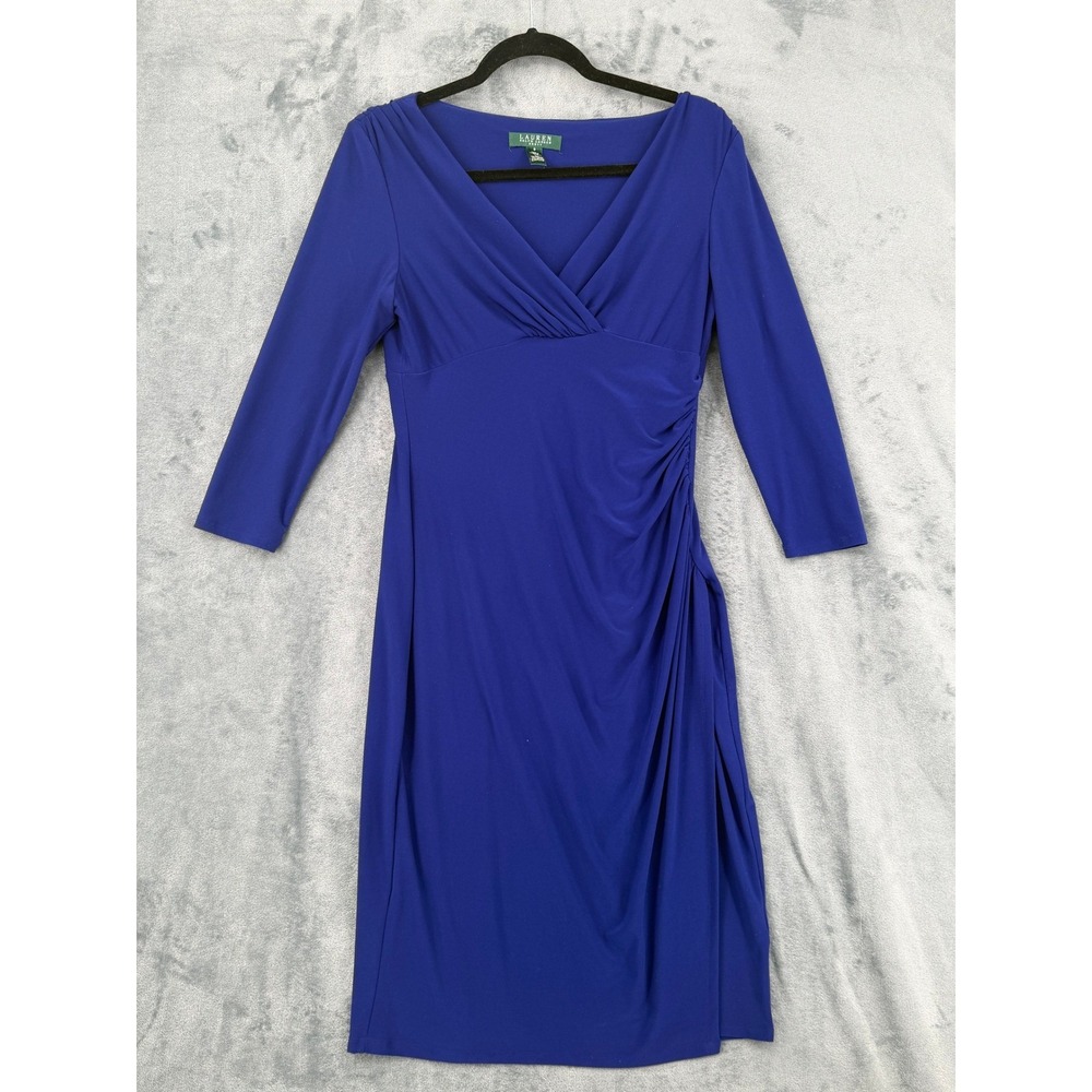 Ralph Lauren Dress Womens Size 8 Rushed Stretch Knit Office Career Royal Blue